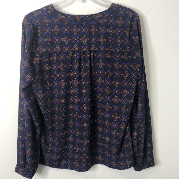 Skies Are Blue Women's V-Neck Patterned Long Sleeve Popover Blouse Size Medium - Picture 6 of 6